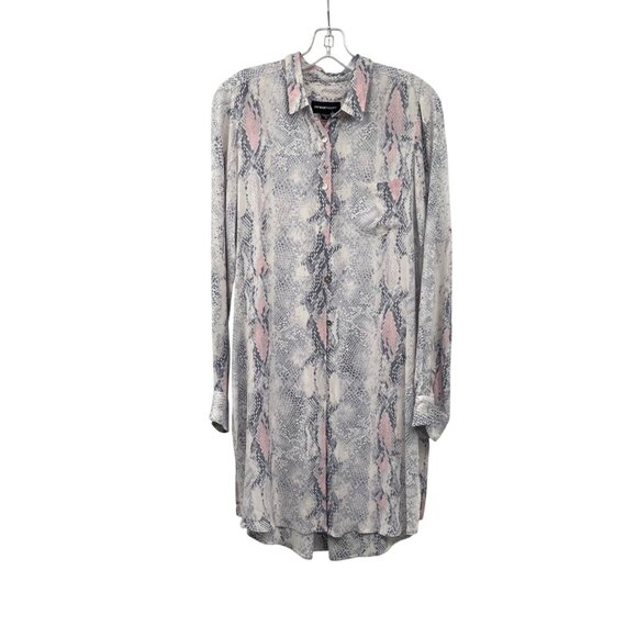 Fifteen Twenty Tops - Fifteen Twenty Womens Snake Print Button Up Tunic Top Long Sleeve Medium Sheer